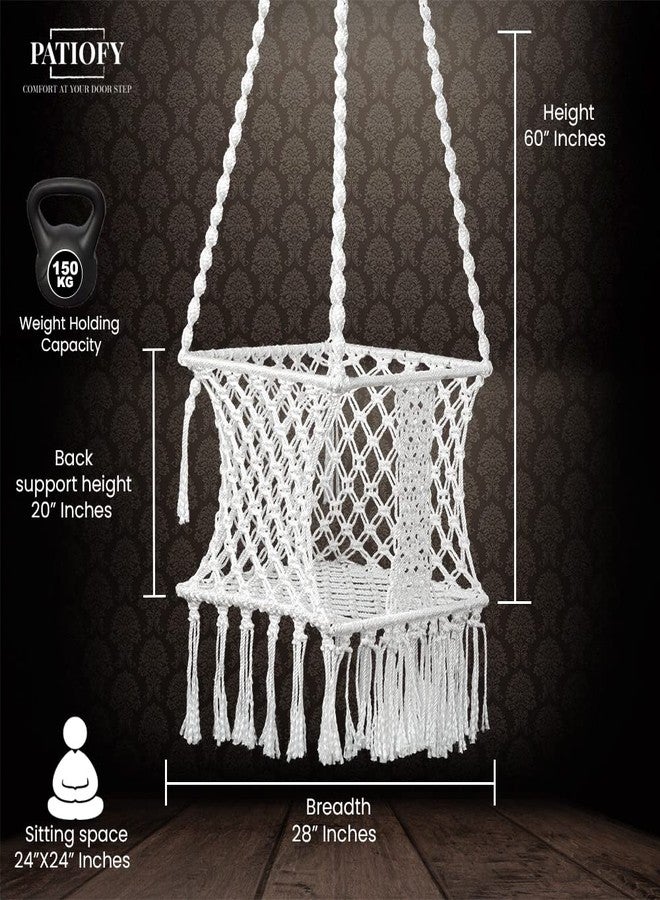 Patiofy Premium Baby Swing with Cushion | Hanging Swing for Kids | Jhula | Suitable for Indoor and Outdoor | Weight Capacity 10-15 Kg | Portable | Age Group 5-15 Years (White-Square) - Image 3